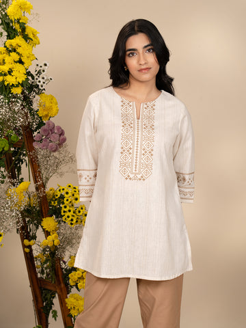 Khadi Base Inspired Cross Stitch White Detailed Top - Etiquette Apparel