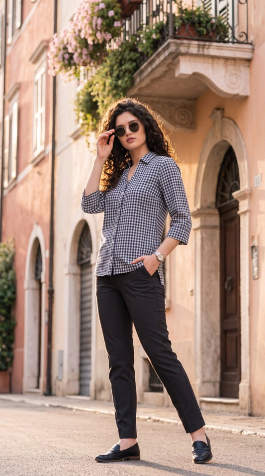 Gingham Check Cotton Top