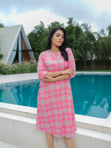 Pink Crush Checkered Dress - Etiquette Apparel