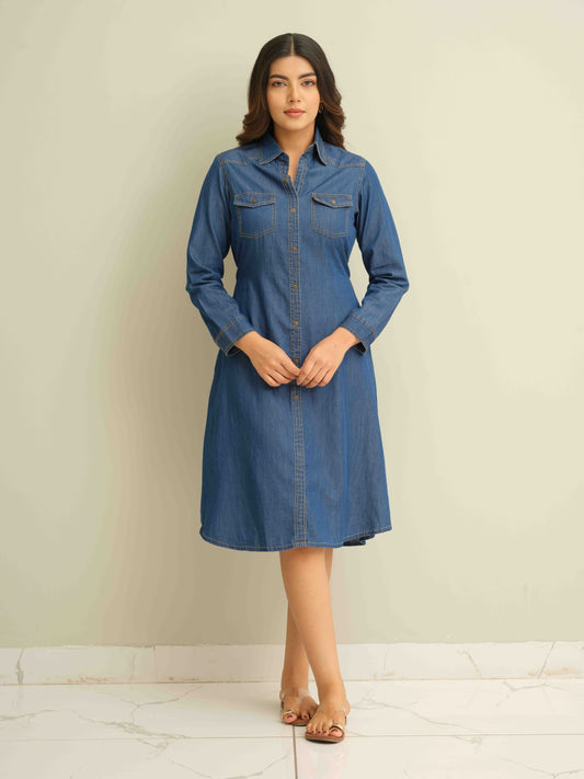 Tie Your Way Indigo Dress - Etiquette Apparel