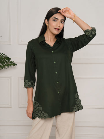 Solid Colored Top With Cutwork Embroidery Details - Etiquette Apparel