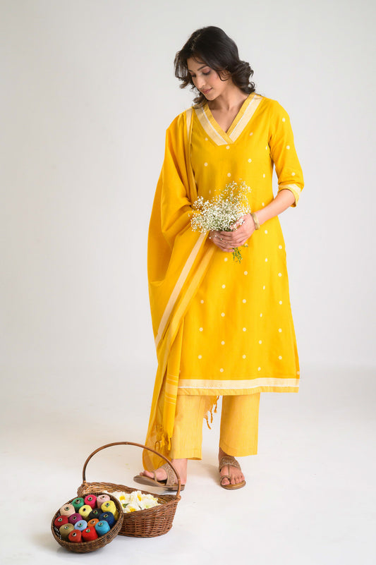 Sunshine Hues Jamdani Kurta Set - Etiquette Apparel