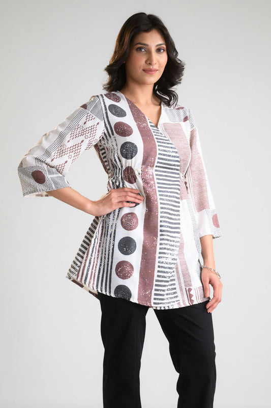 Geometric Print Overlap Top - Etiquette Apparel
