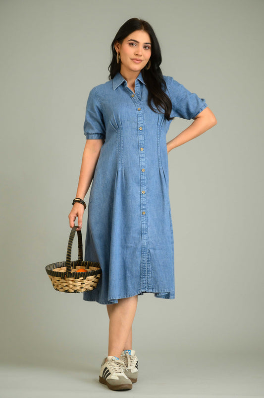 The Cinched Denim Dress - Etiquette Apparel