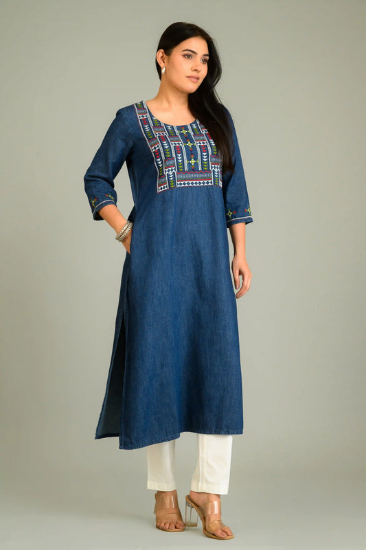 Folk Threads on Blue Top - Etiquette Apparel