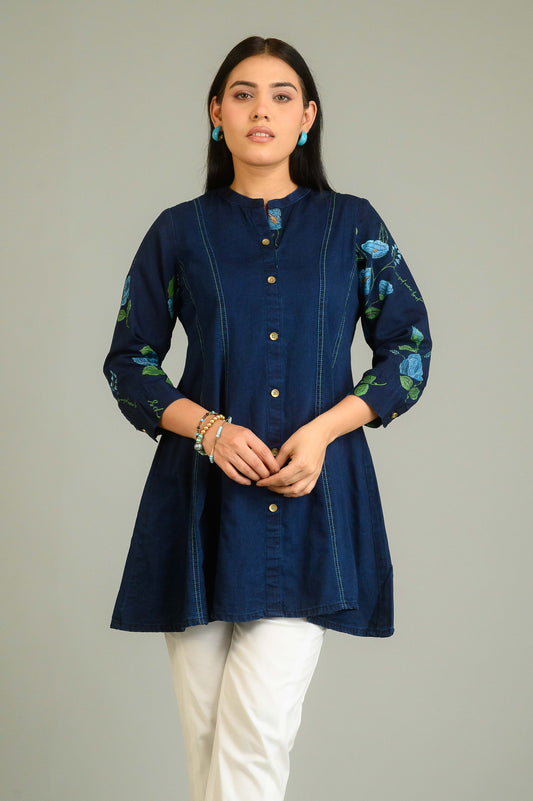 Handpainted Denim Sleeved Top - Etiquette Apparel
