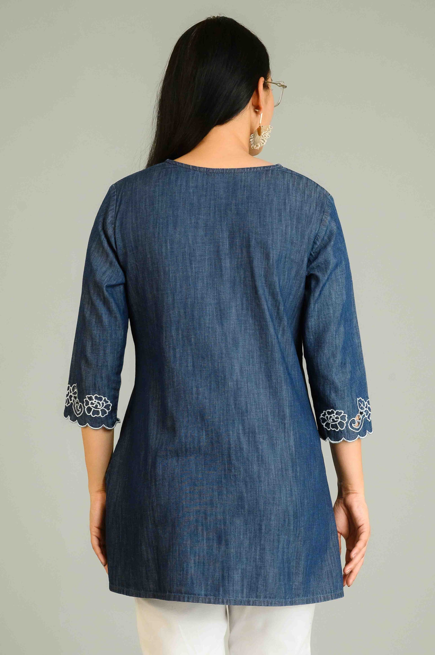 Luxe Denim Cutwork Embroidered Top - Etiquette Apparel