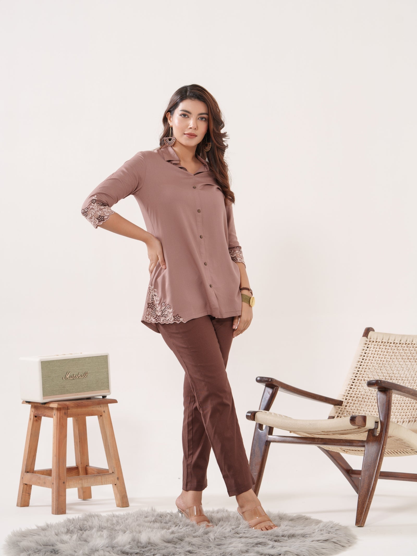 Product Carousel Image 3: Solid Colored Top With Cutwork Embroidery in Front and Sleeves