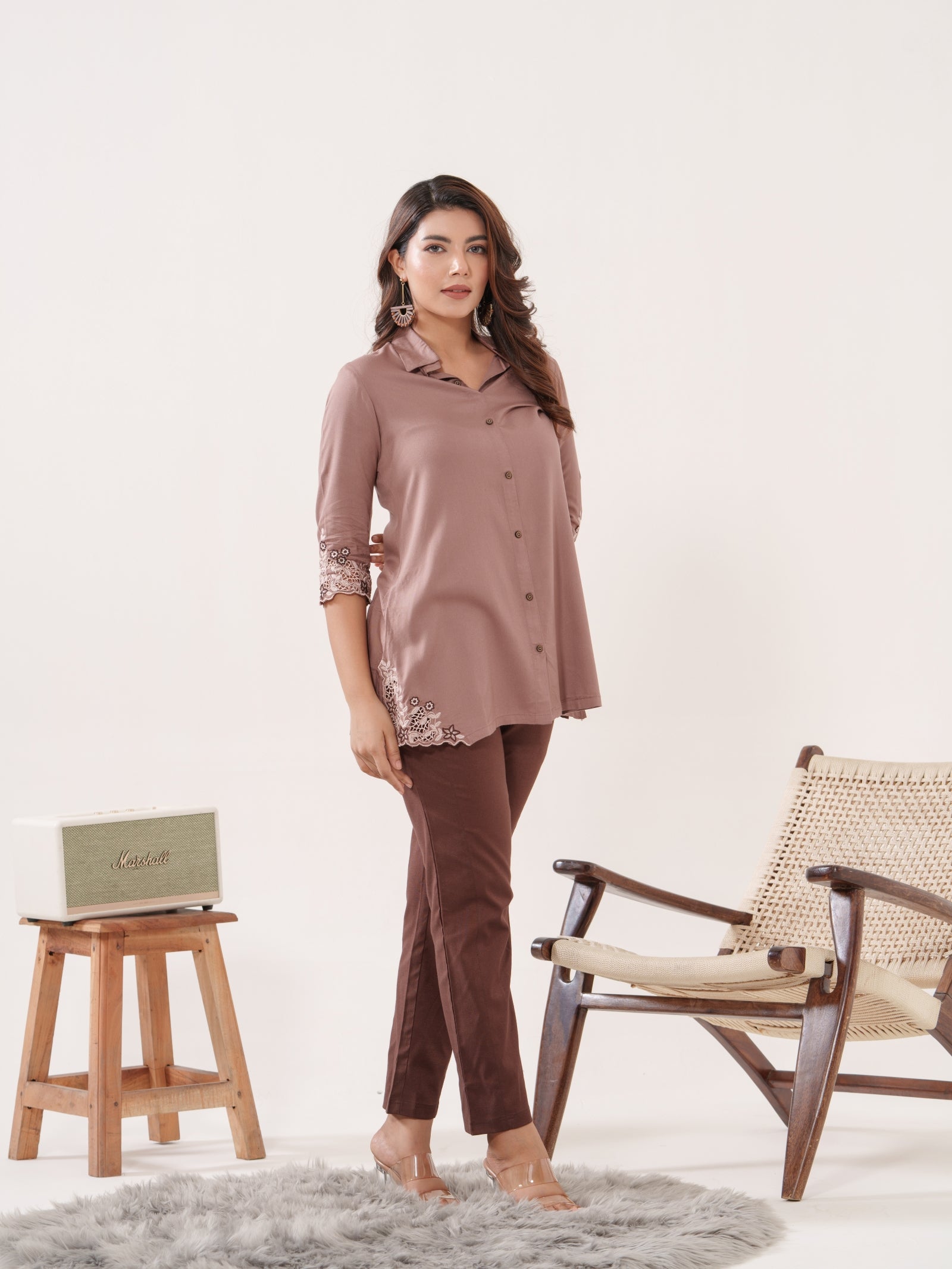 Product Carousel Image 5: Solid Colored Top With Cutwork Embroidery in Front and Sleeves