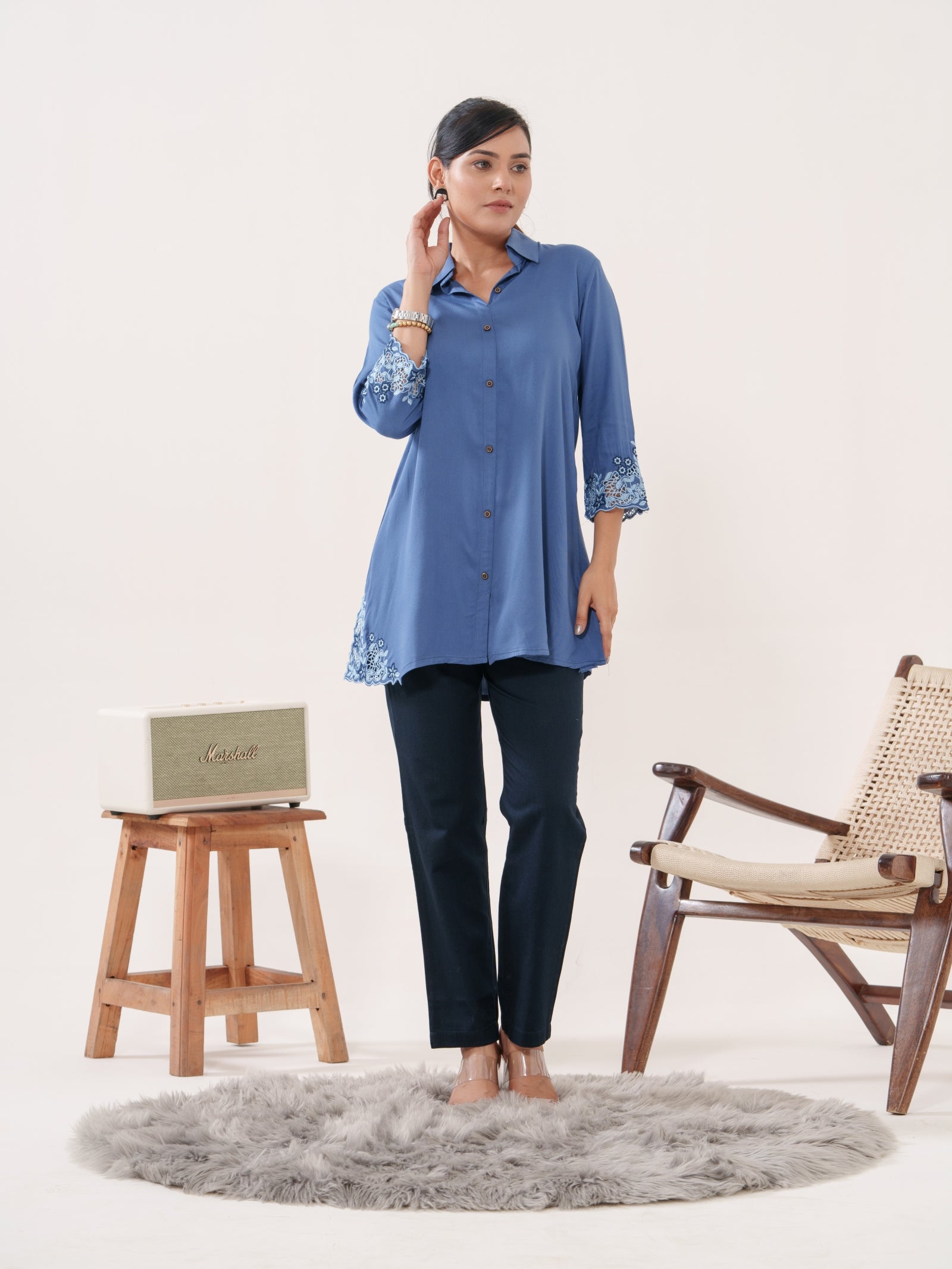 Product Carousel Image 9: Solid Colored Top With Cutwork Embroidery in Front and Sleeves