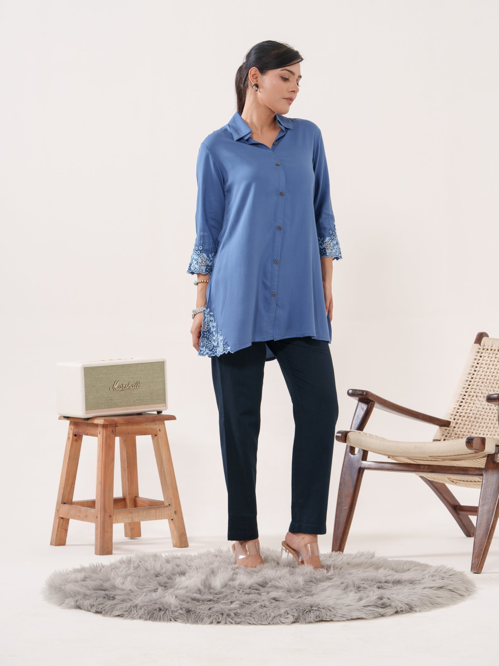 Product Carousel Image 6: Solid Colored Top With Cutwork Embroidery in Front and Sleeves