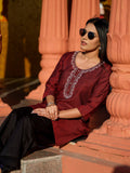 Product Carousel Image 1: Dual tone textured short kurta with embroidery