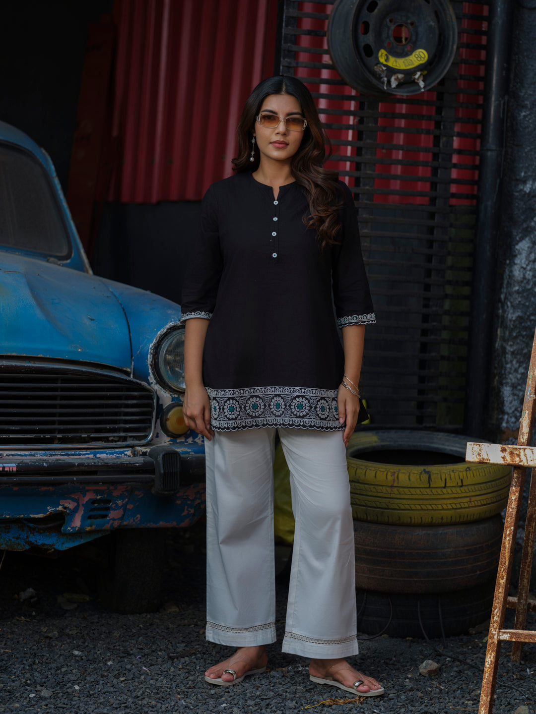 Dori Detailed Embroidery Cotton Top - Etiquette Apparel