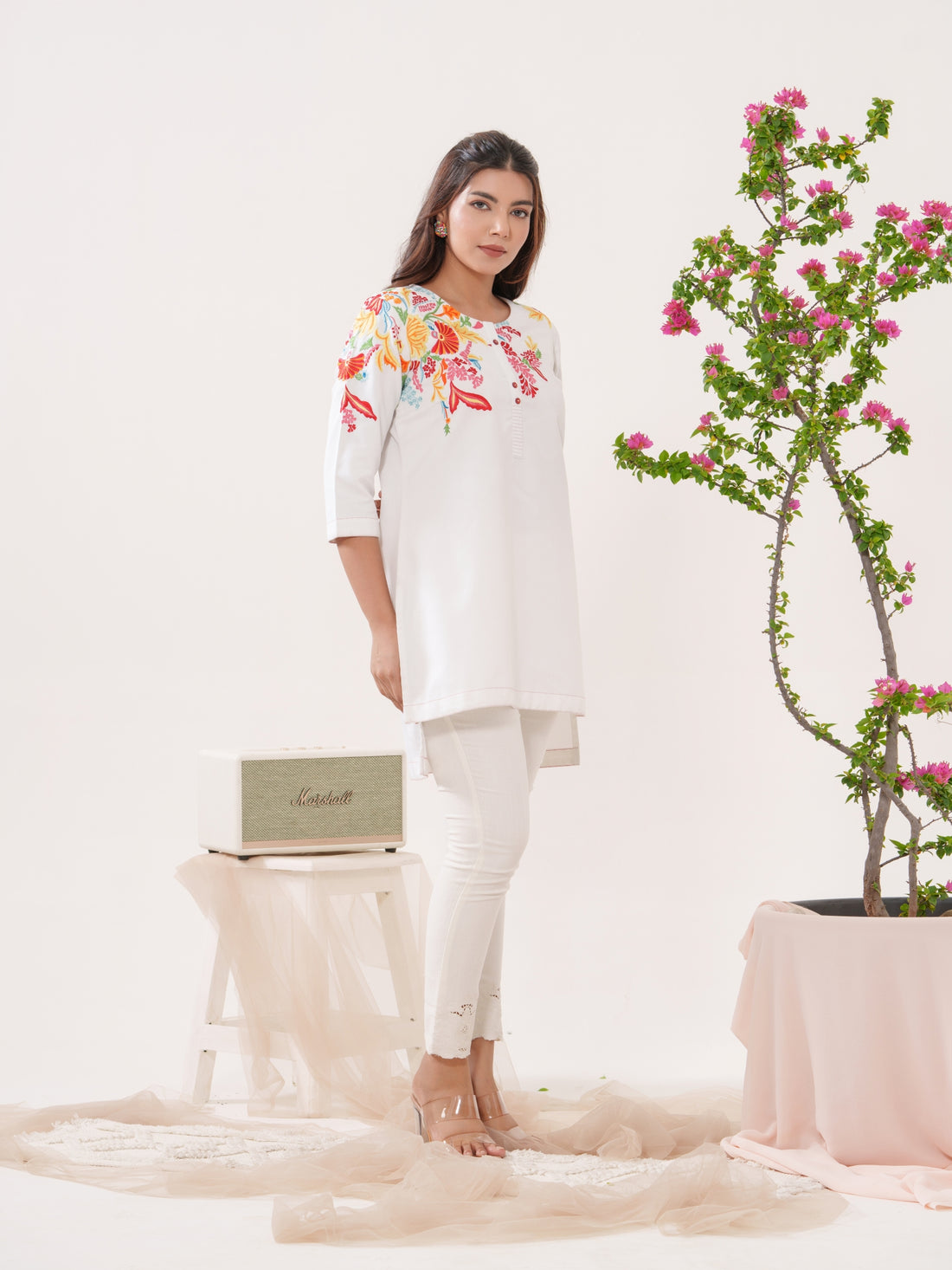 Up Down Hem Top with Multi Colored Embroidery - Etiquette Apparel