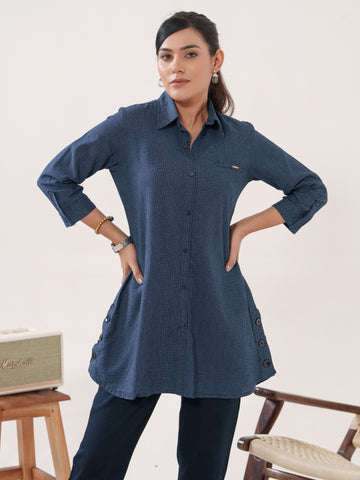 Tiny-Mini Indigo Checks Top