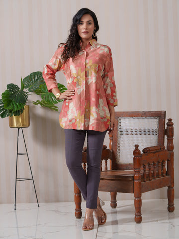 Peach Typo-Floral Top