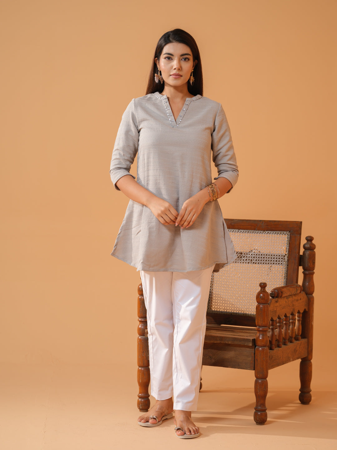 Self Textured Self Beadwork Top - Etiquette Apparel
