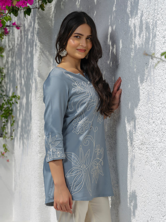 Wool Embroidered Grey Short Top - Etiquette Apparel