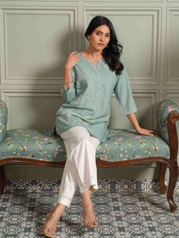 Wool Embroidered Green Short Top - Etiquette Apparel