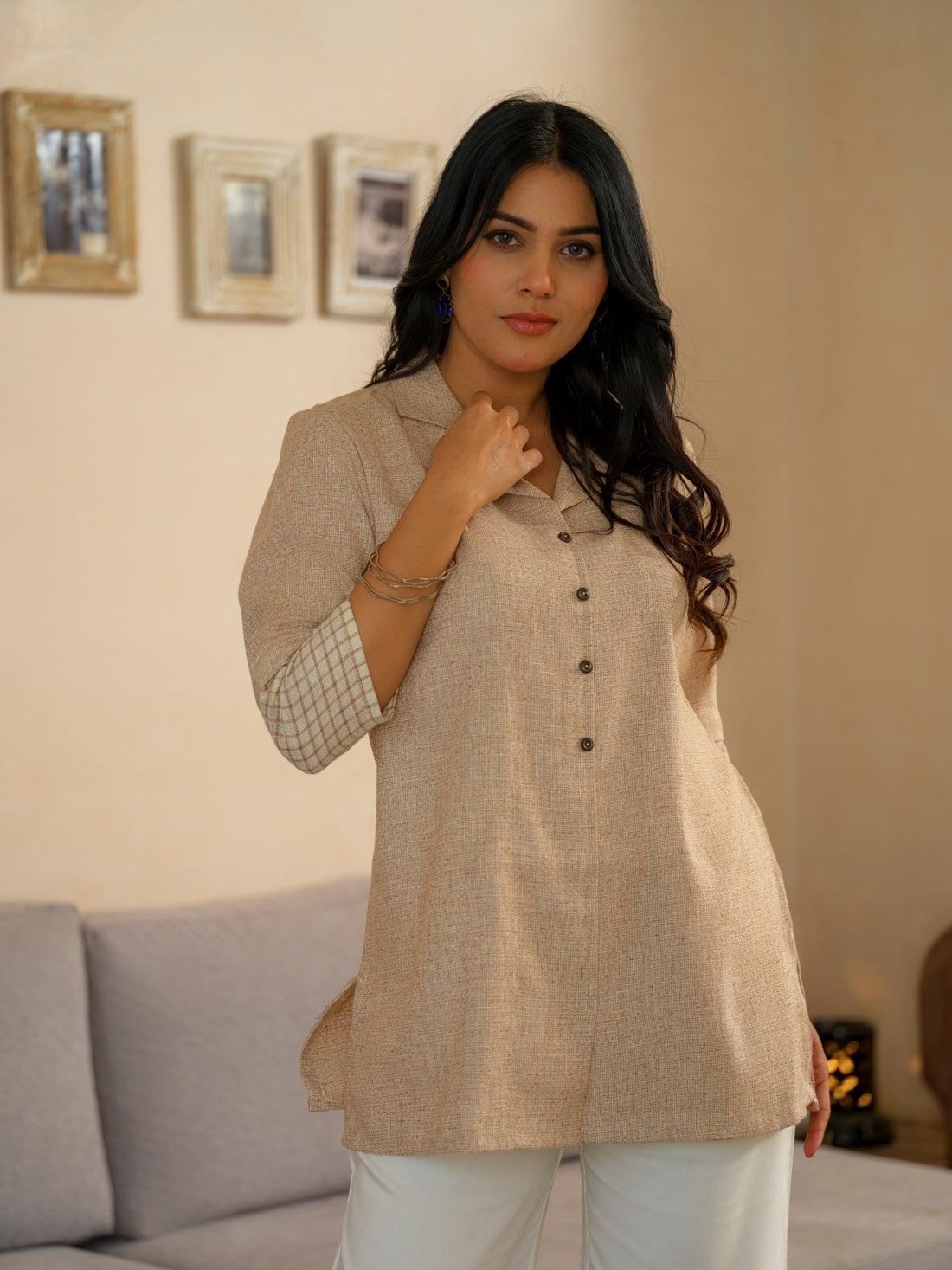 Texture Twist Collared Top - Etiquette Apparel