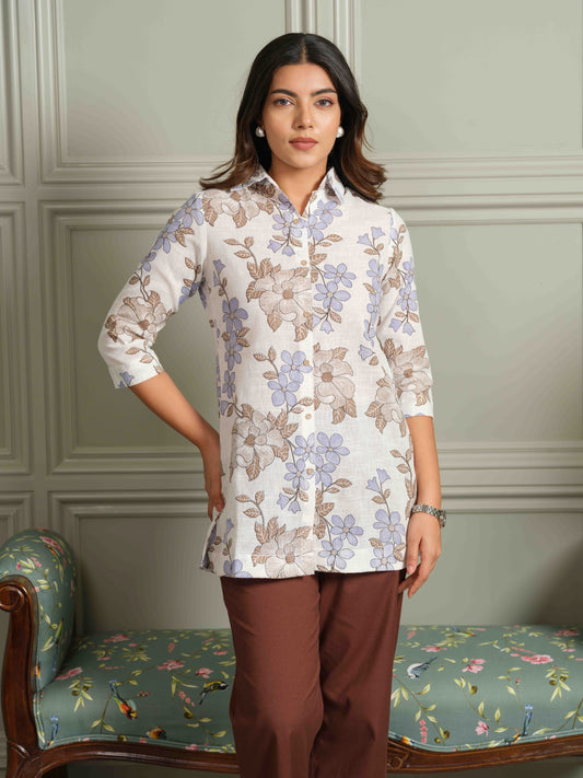 Fresh Feminine Blue Floral Top - Etiquette Apparel