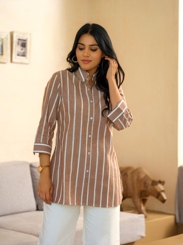 Striped Brown Cotton Top - Etiquette Apparel
