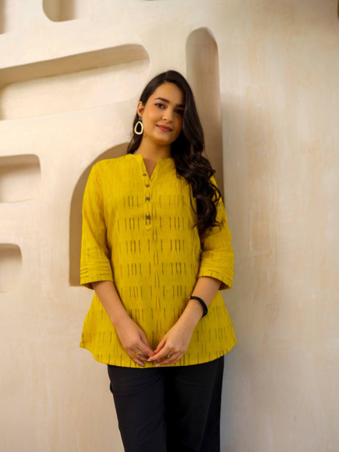 Vibrant Cotton Ikkat Top Yellow - Etiquette Apparel