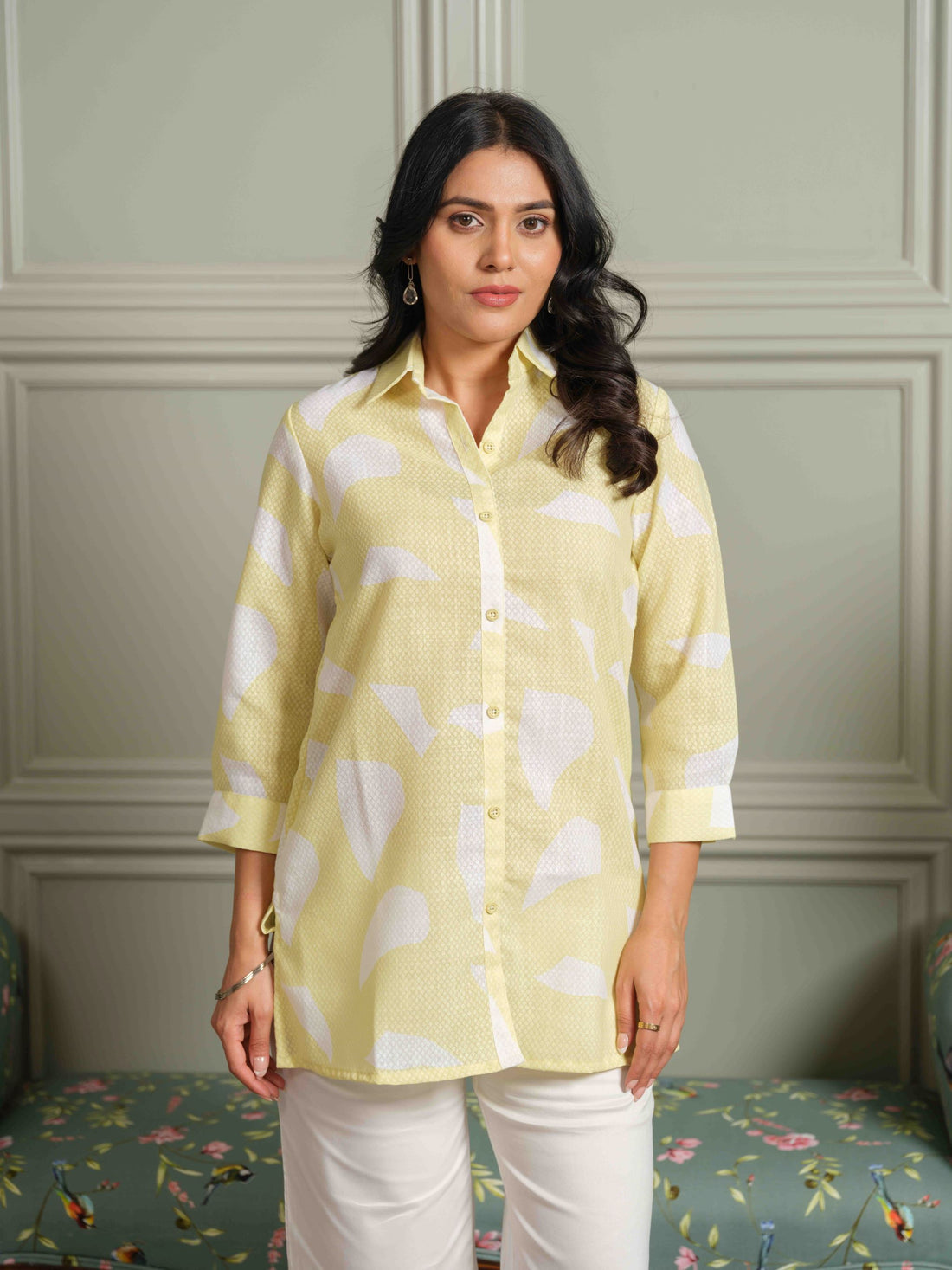 The Textured Abstract Yellow Print Top - Etiquette Apparel