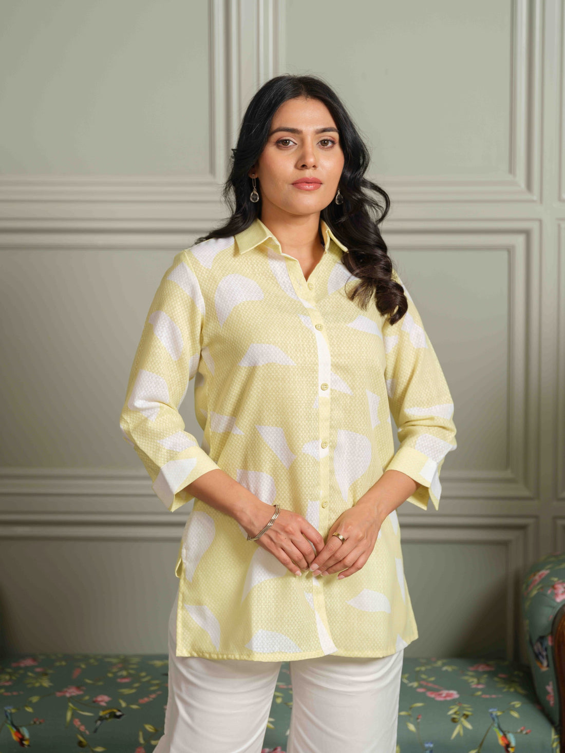 The Textured Abstract Yellow Print Top - Etiquette Apparel