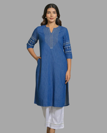 Everyday Wear Denim Cotton Kurta - Etiquette Apparel