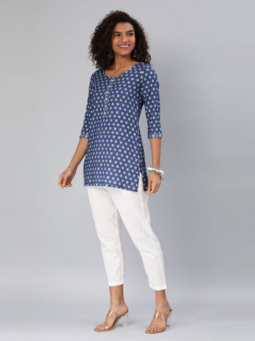 Linen blend textured print top