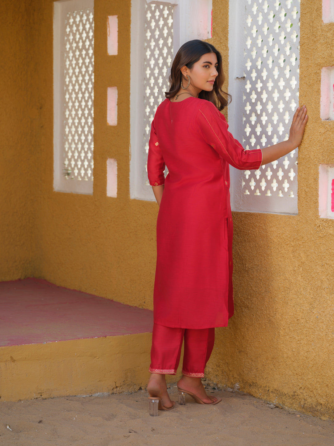 Product Carousel Image 5: Elegant Red Embroidered Kurta Set with Dupatta