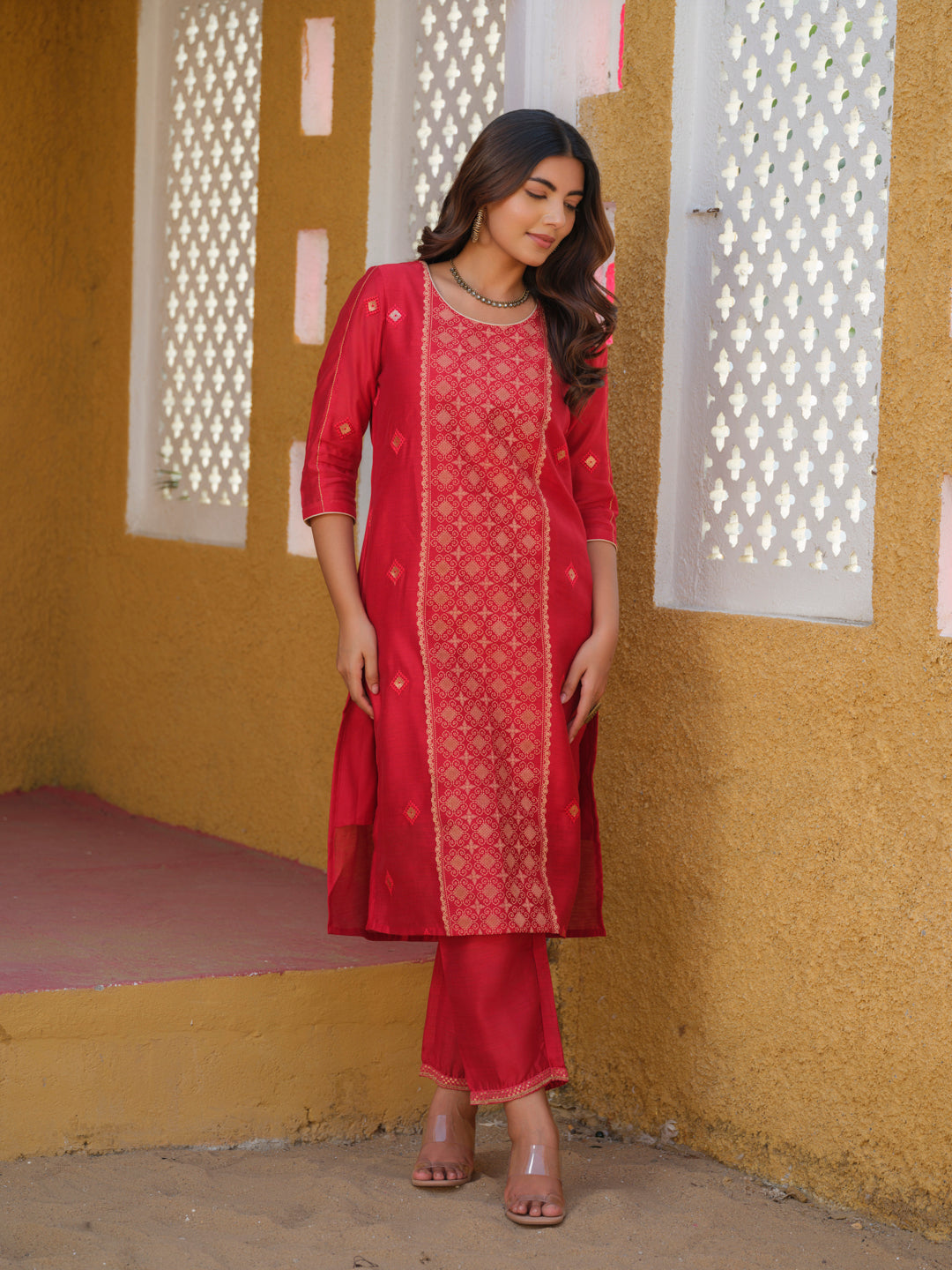 Product Carousel Image 7: Elegant Red Embroidered Kurta Set with Dupatta