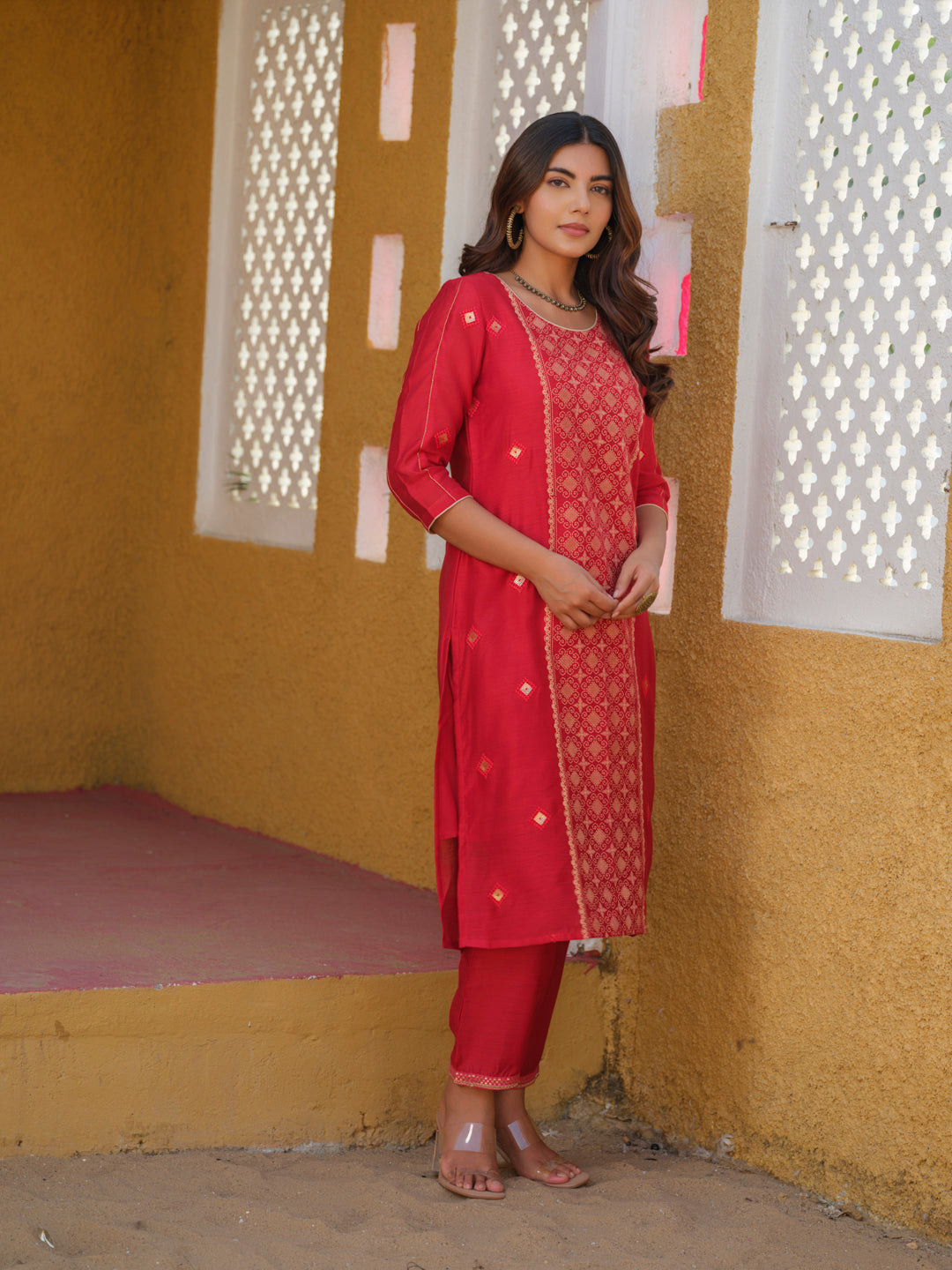 Product Carousel Image 3: Elegant Red Embroidered Kurta Set with Dupatta