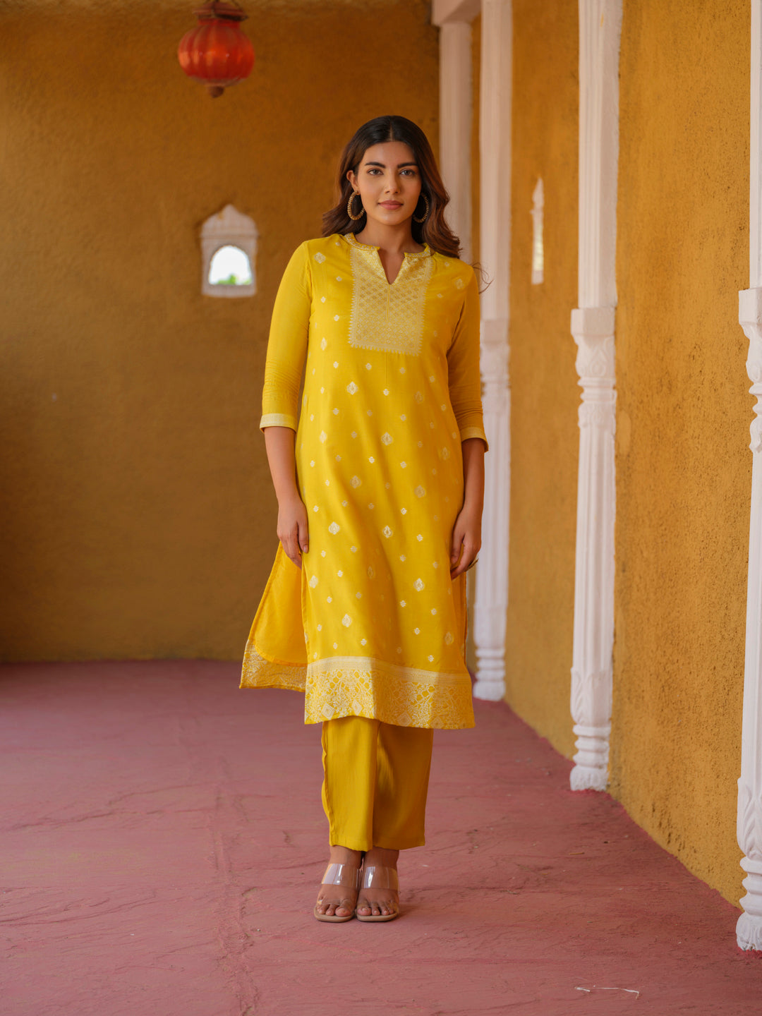 Product Carousel Image 3: Haldi Mehndi Woven Kurta Set with Dupatta