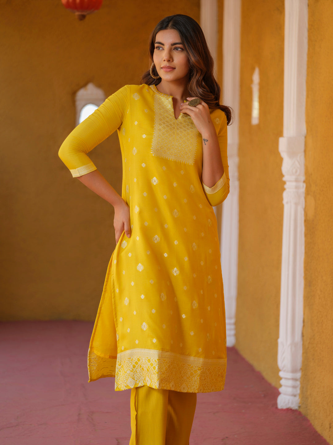Product Carousel Image 6: Haldi Mehndi Woven Kurta Set with Dupatta