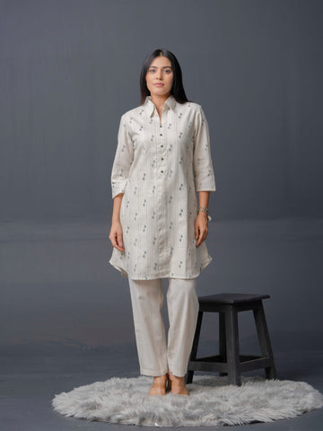 Blue full-sleeve shirt dress with collar by Etiquette Apparel
