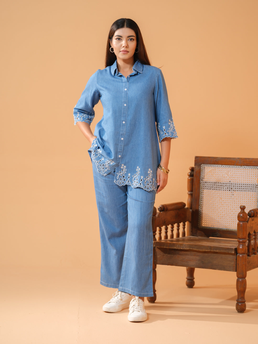 Product Carousel Image 2: Denim Cut Work Co-Ord Set