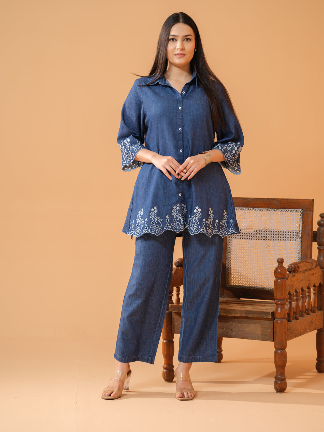 Product Carousel Image 1: Denim Cut Work Co-Ord Set