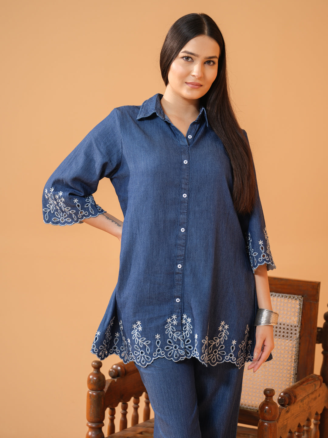 Product Carousel Image 5: Denim Cut Work Co-Ord Set