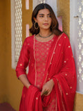 Product Carousel Image 1: Elegant Red Embroidered Kurta Set with Dupatta