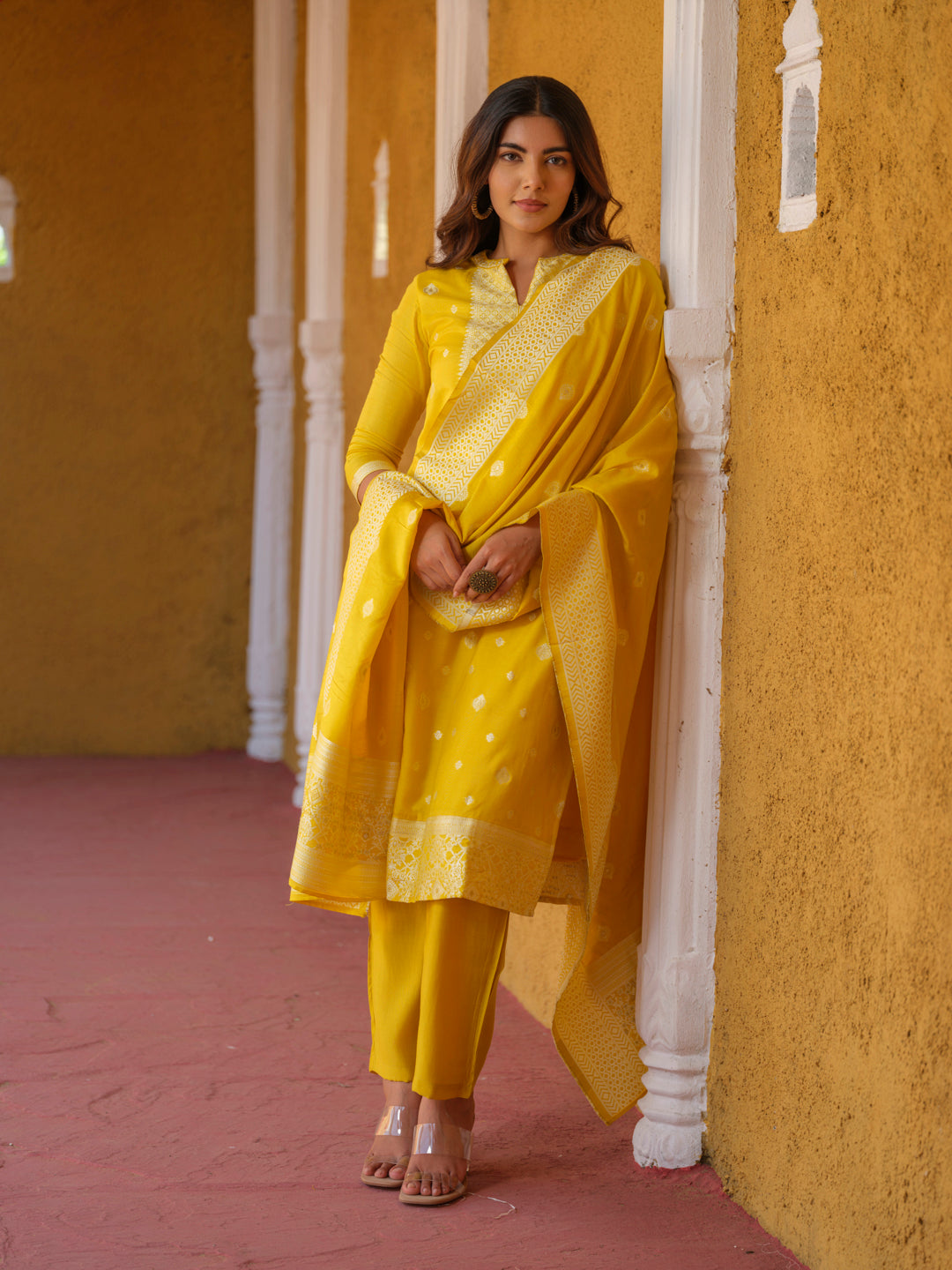 Product Carousel Image 8: Haldi Mehndi Woven Kurta Set with Dupatta