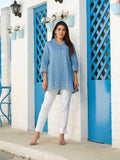 Product Carousel Image 4: Shirt collar denim top with cutwork embroidery