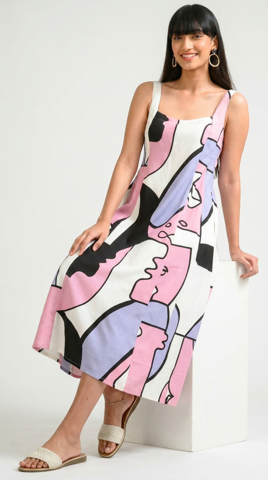 Picasso-Inspired Flared Dress - Etiquette Apparel
