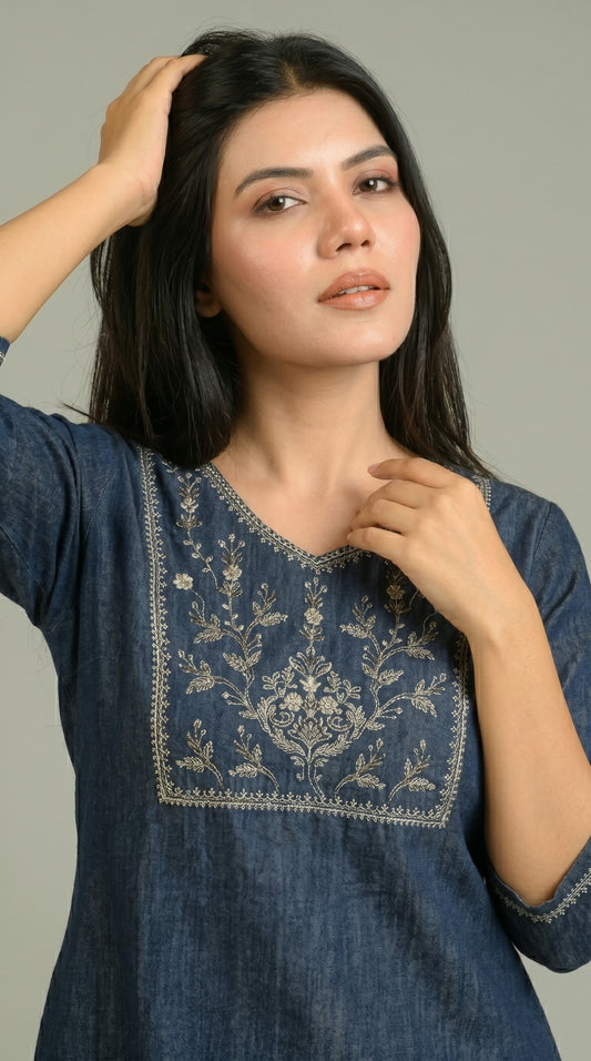 Rustic Yoke Denim Top - Etiquette Apparel