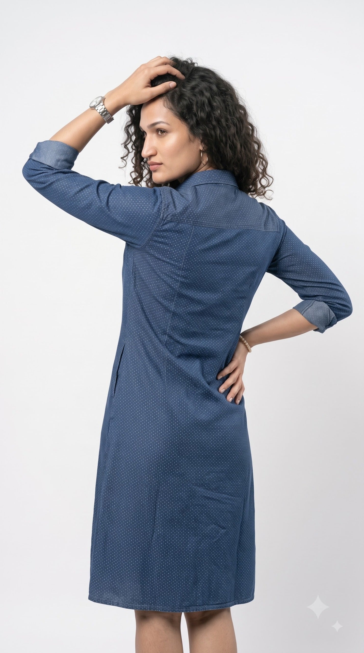 Cotton Indigo Dotted Jacquard Dress - Etiquette Apparel