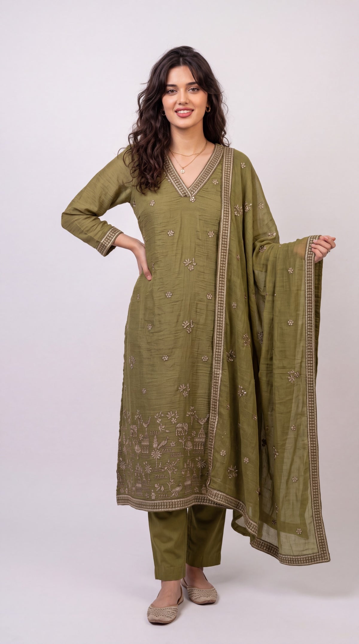 Chanderi Embroidered Straight Kurta Set
