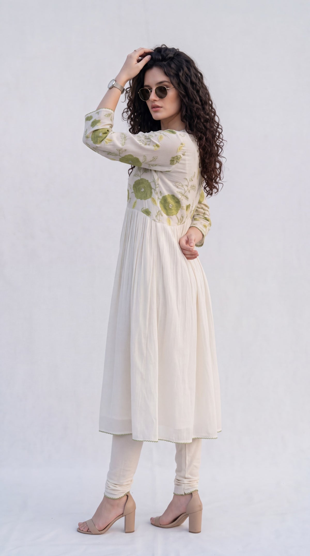 Chanderi Gathered Flared Kurta