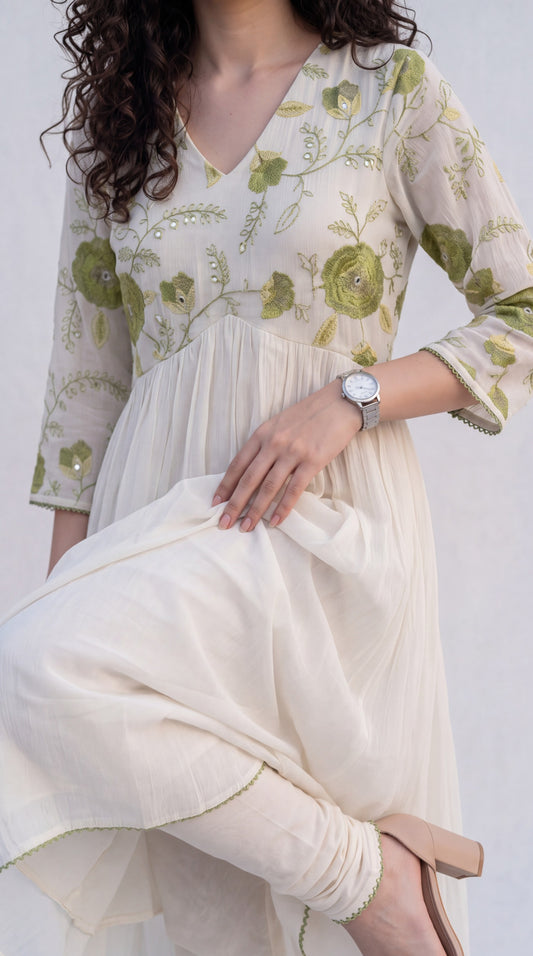 Chanderi Gathered Flared Kurta - Etiquette Apparel