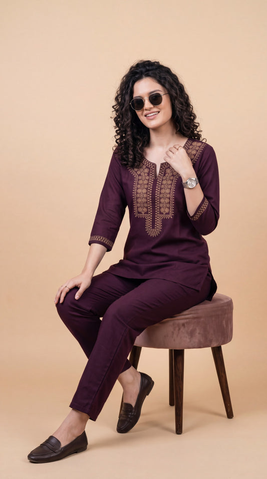 Embroidered Comfort Co-ord Set - Etiquette Apparel